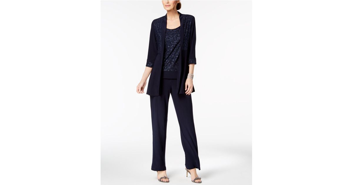 R & M Richards Synthetic Glitter-print Pantsuit in Navy (Blue) - Lyst
