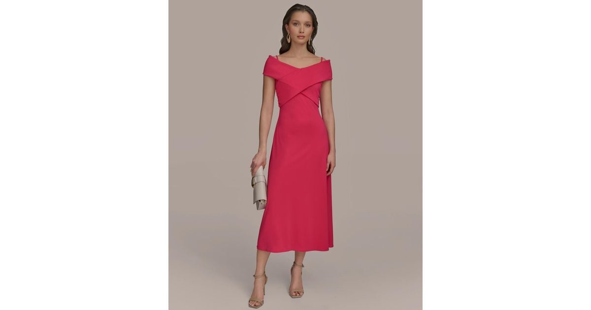 【Donna Karan New York】Criss-Cross Off-Shoulder Dress Donna Karan New York Women's Criss-Cross Off-Shoulder Dress