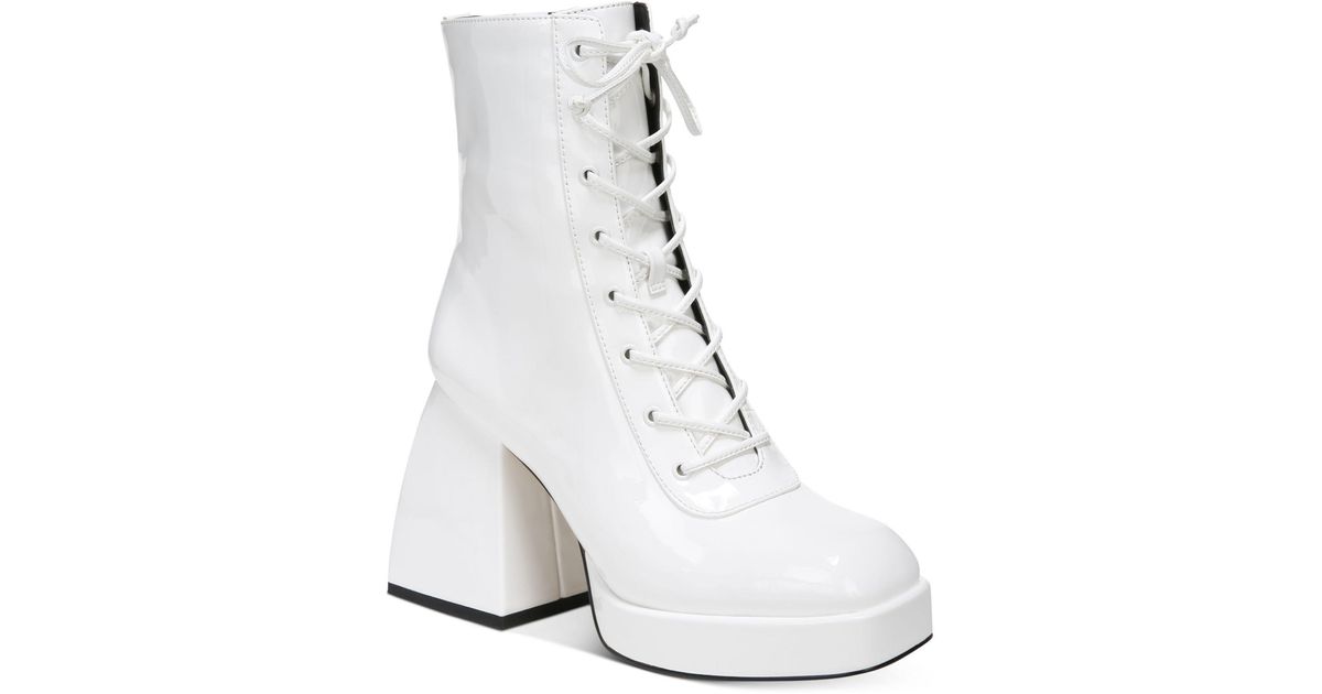 Circus by Sam Edelman Kia Platform Lace-up Booties in Bright White Patent (White) | Lyst