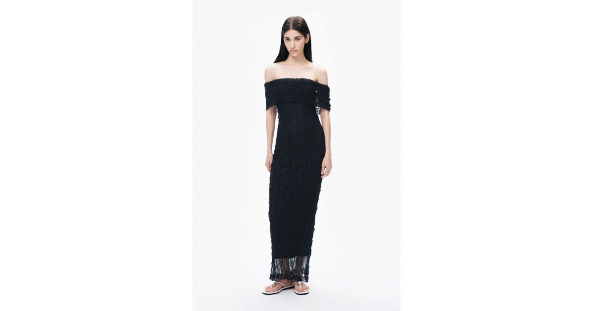 Off shoulder long sleeve lace ruched maxi dress
