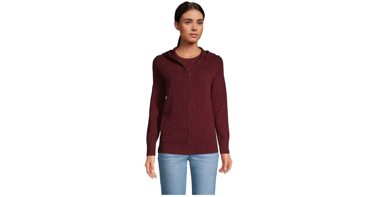 Lands' End Cashmere Front Zip Hoodie Sweater in Red Lyst