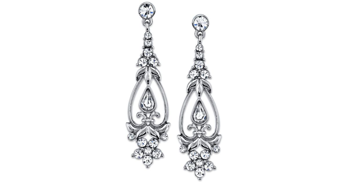 Lyst 2028 Silver Tone Vintage Crystal Drop Earrings In Metallic
