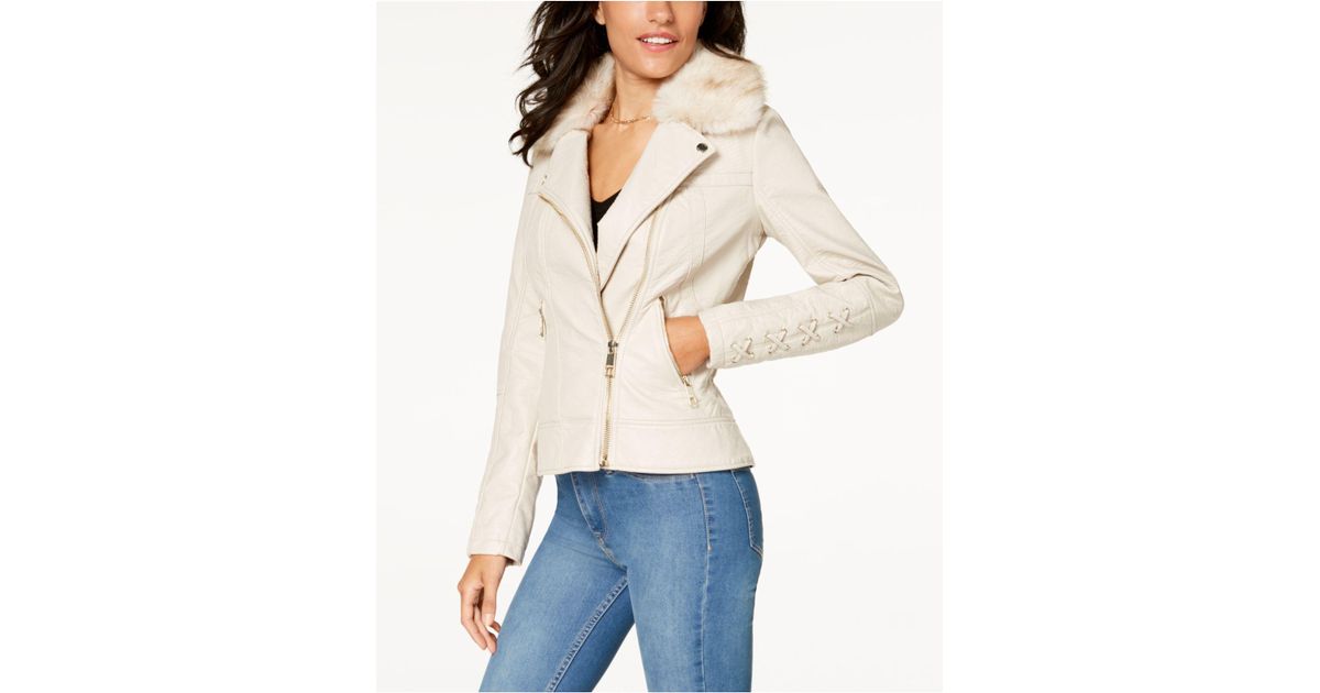 Guess Faux Fur Collar Leather Moto Jacket In Bone Natural Lyst - Guess Faux Leather Moto Jacket With Leopard Print Fur Collar Guess Faux Fur Collar Leather Moto Jacket In Bone Natural Lyst - Guess Faux Leather Moto Jacket With Leopard Print Fur Collar