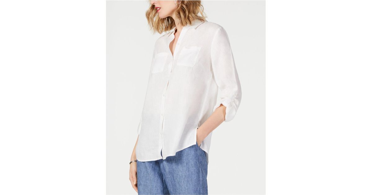 petite white linen shirt