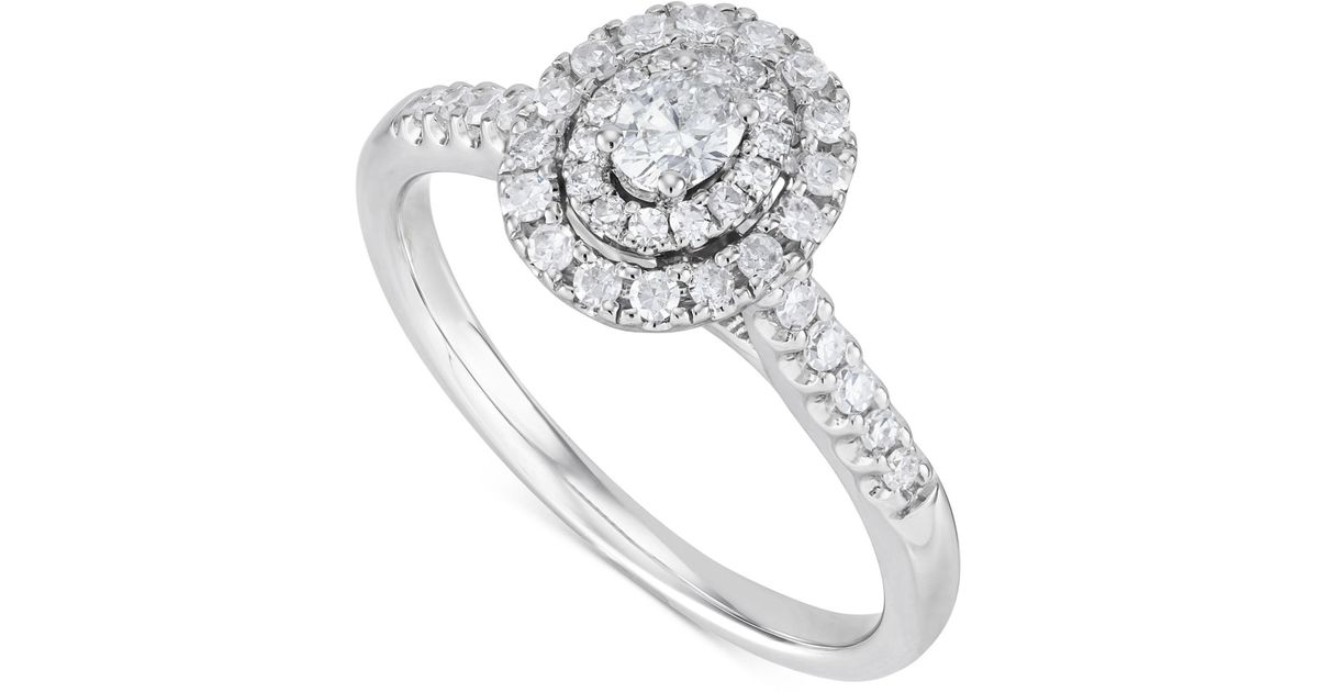 Macy's Diamond Oval Halo Engagement Ring (1/2 Ct. T.w.) In 14k White Gold in Metallic Lyst