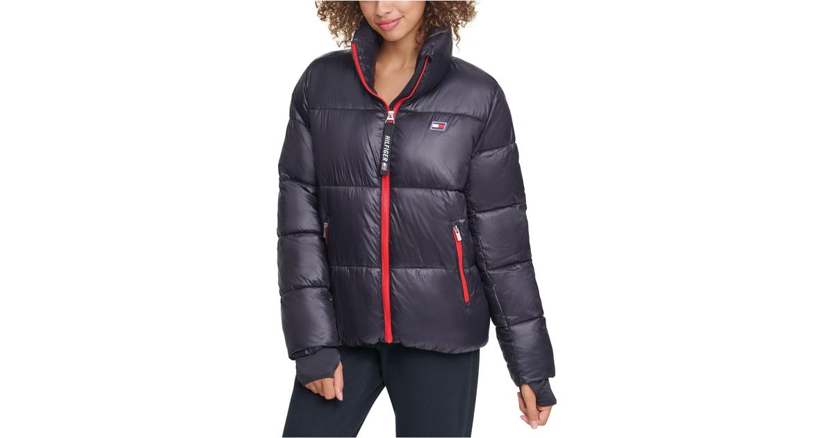 cropped puffer thumbhole coat
