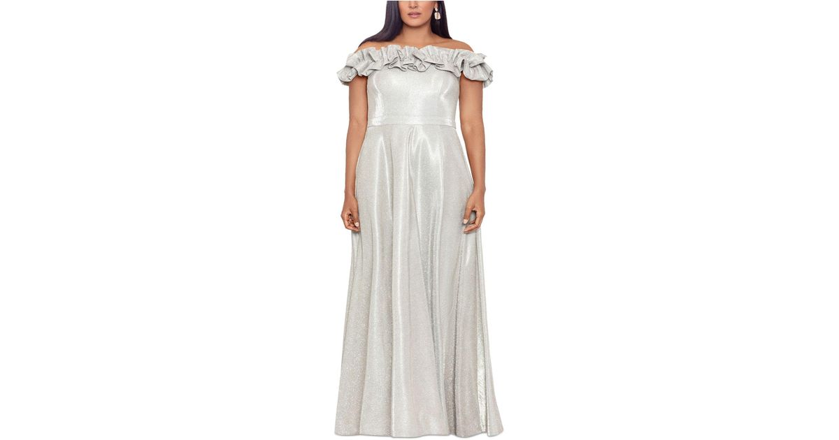 Xscape Plus Size Glitter Ruffledneck Evening Gown in Grey Lyst Canada