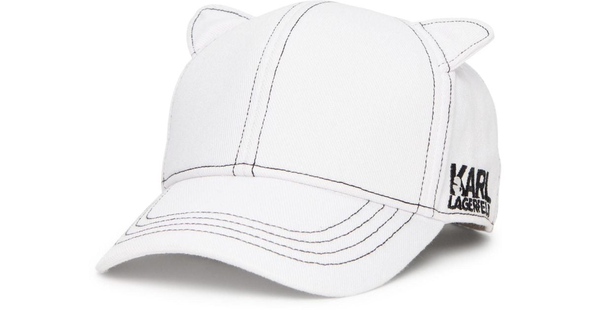 Karl Lagerfeld Synthetic Cat Ear Baseball Hat in White Lyst