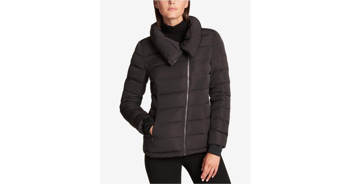 dkny asymmetrical puffer coat
