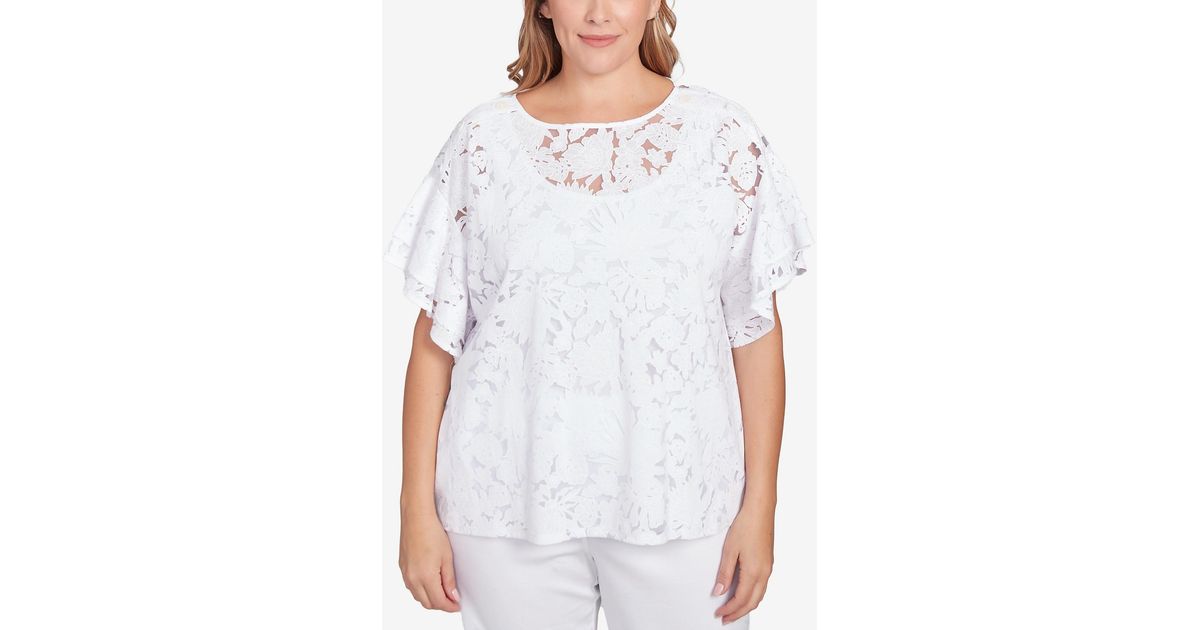 Ruby Rd. Plus Size Tropical Burnout Top in White | Lyst