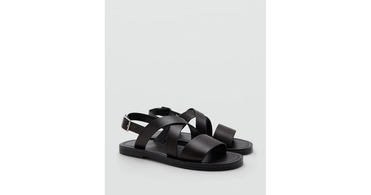 Mango Crossed Straps Leather Sandals in Black for Men | Lyst