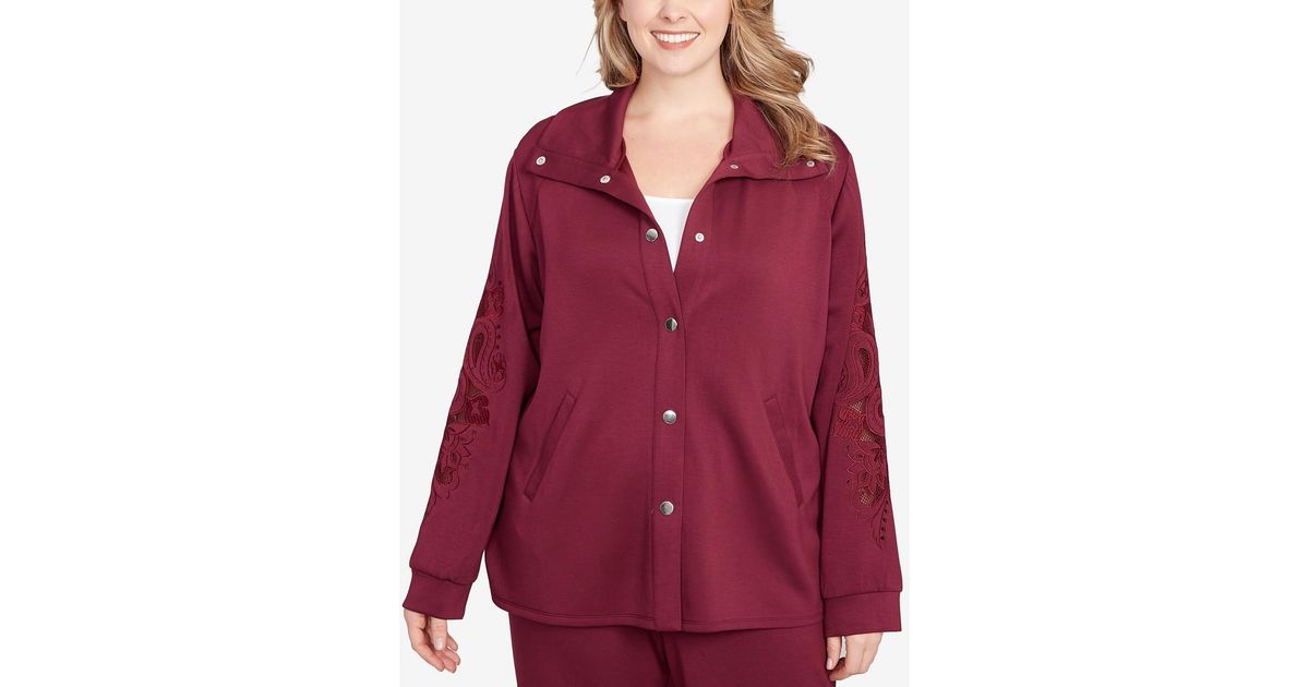 Ruby Rd Jacket Ruby Rd. Plus Size Embroidered Floral Cutout Snap Jacket | Lyst