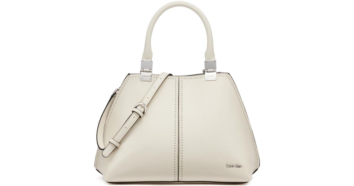 Calvin Klein Granite Studded Convertible Satchel Bag in Natural | Lyst