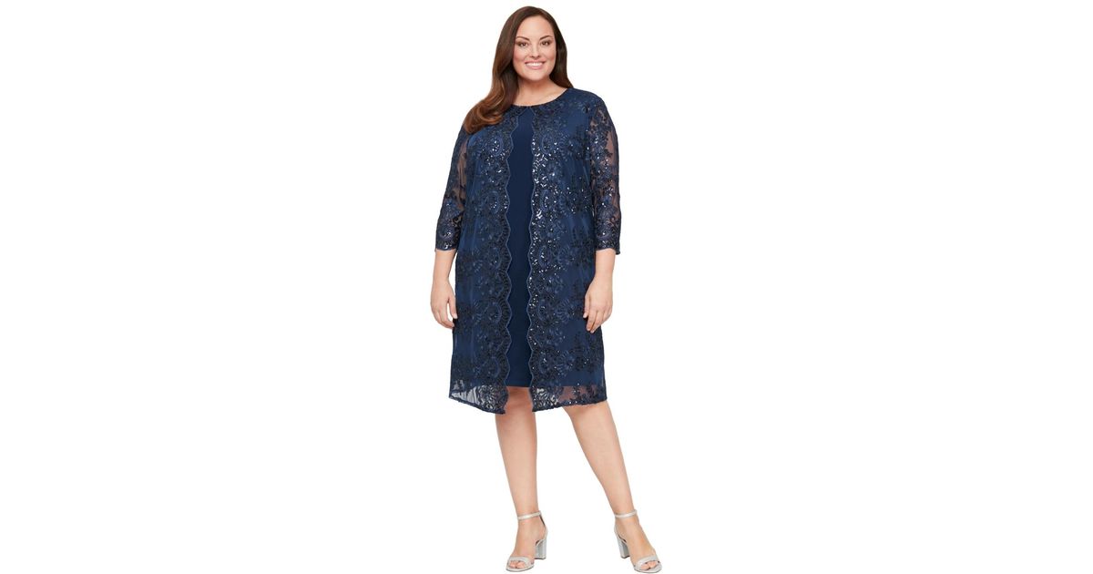 Alex Evenings Plus Size Embroidered Crew Neck Jacket Dress in Blue | Lyst