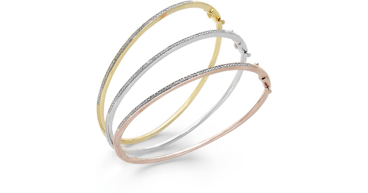 Macy's Diamond Bangle Bracelet Trio In 14k Gold Over Sterling Silver And  Sterling Silver (1/4 Ct. T.w.) in Metallic - Lyst