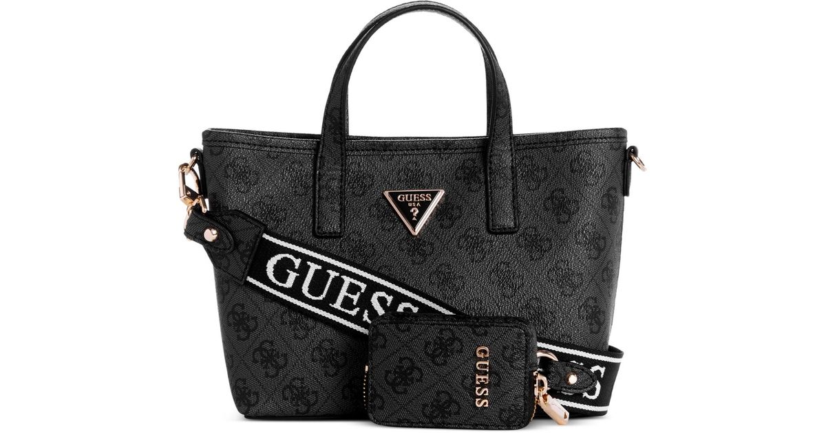 Guess Latona Small Webbing Strap Monogram Crossbody Tote in Black | Lyst