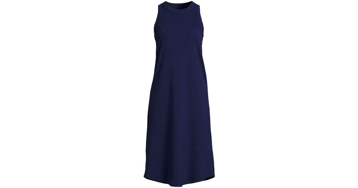 Lands' End Petite Cotton Rib Sleeveless Midi Tank Dress in Blue Lyst