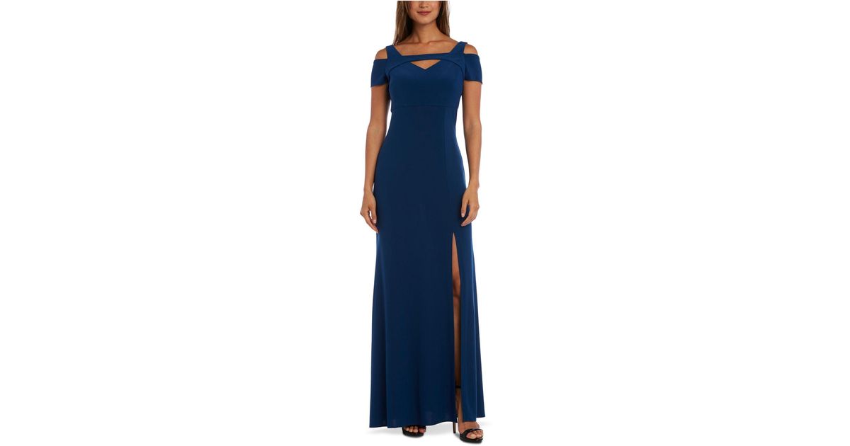 Nightway Synthetic Cold-shoulder Keyhole Gown in Blue | Lyst