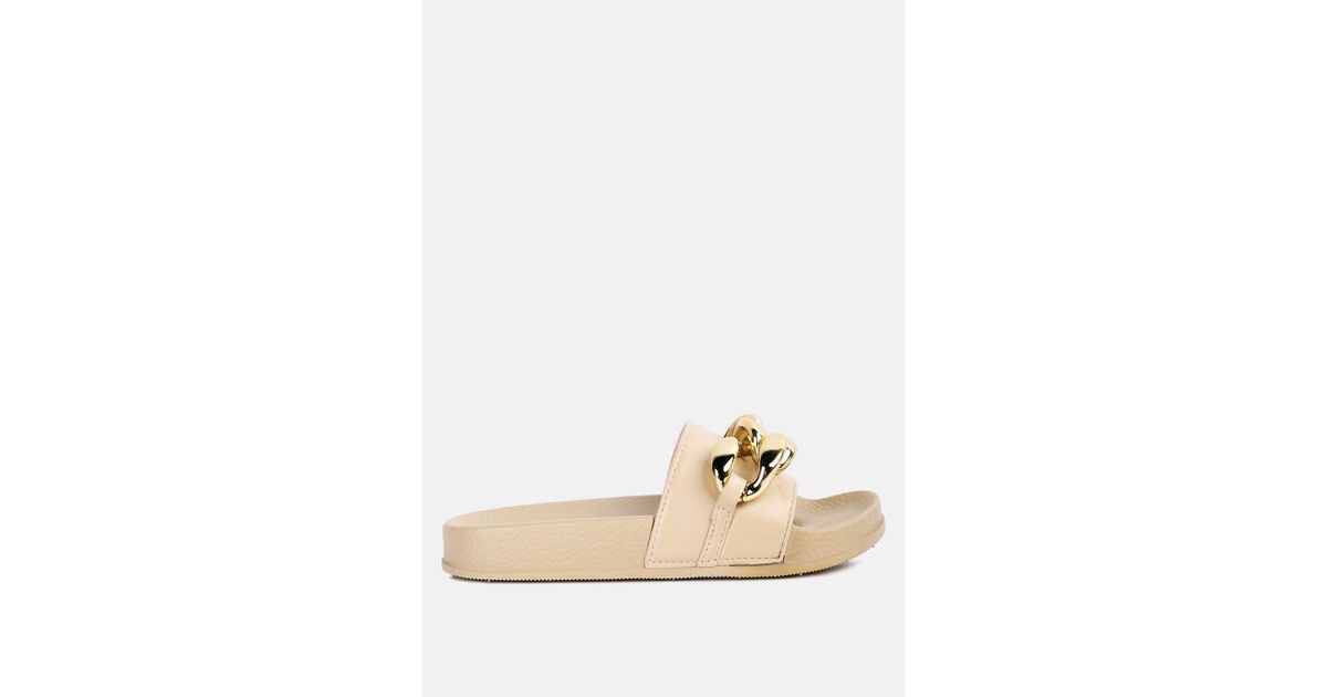 London Rag Slides LONDON RAG Ishtar Metallic Chain Metal Slid Flats in White | Lyst