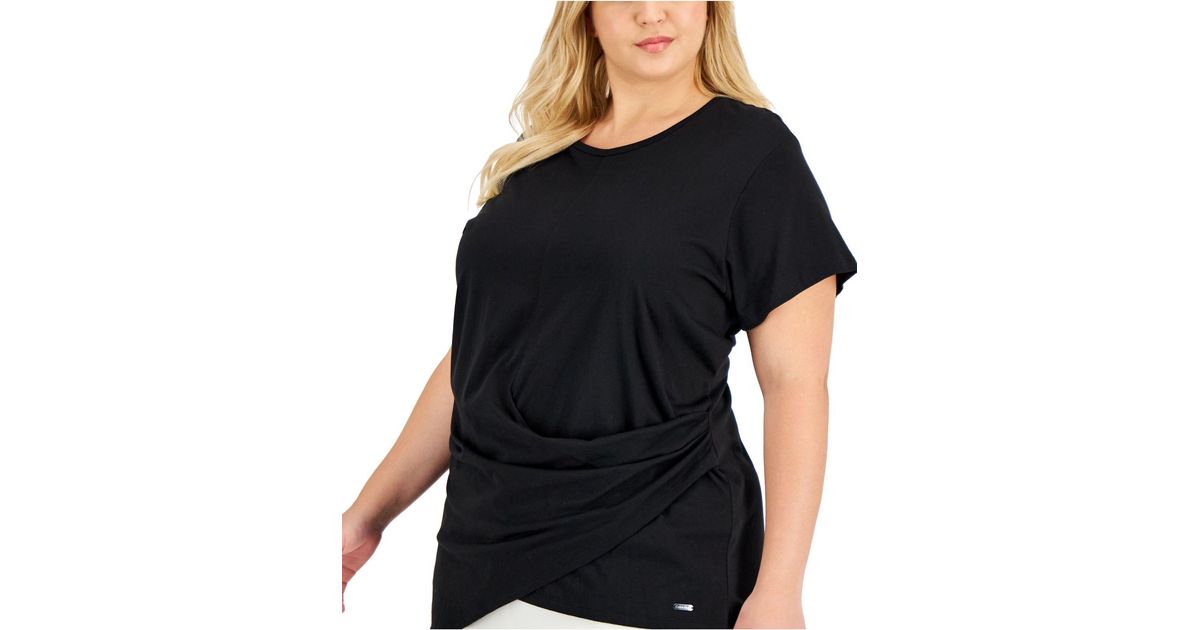 Calvin Klein Plus Size Faux-Leather Cinched-Waist Top