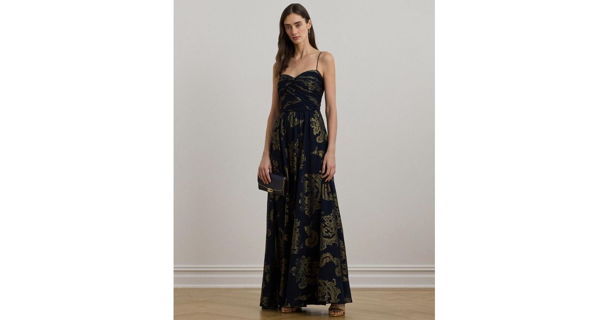 【RALPH LAUREN】Paisley シフォン ノースリーブ ガウン ドレス RALPH LAUREN】Paisley シフォン ノースリーブ ガウン ドレス