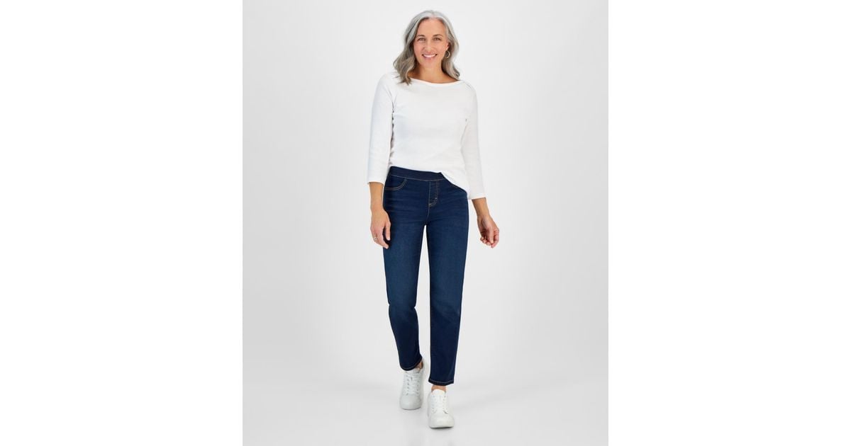 Style & Co. Plus Size Mid Rise Straight-leg Pull-on Jeans in Blue | Lyst