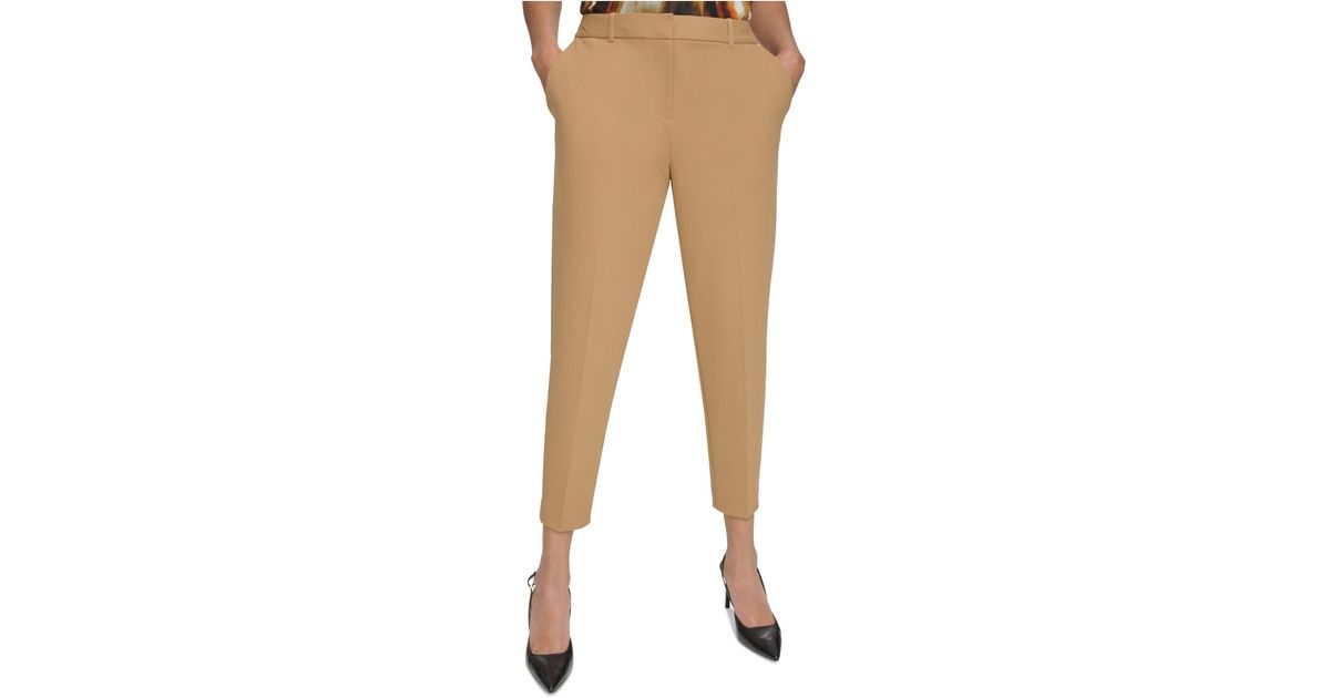 Calvin Klein Scuba Crepe Slimfit Ankle Pants in Natural Lyst