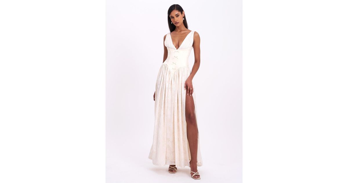 Miss Circle Sabrina High Slit Jacquard Maxi Dress in Pink | Lyst