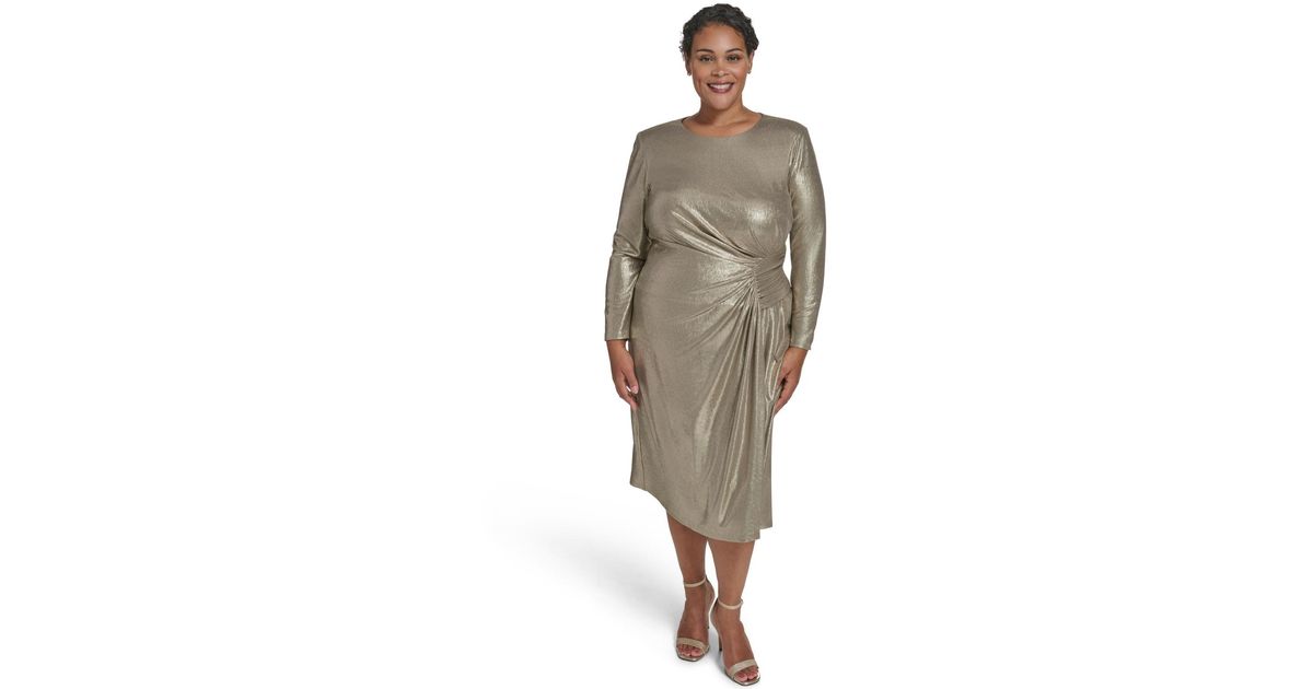Eliza J Plus Size Metallic Jewel Neck Midi Dress | Lyst