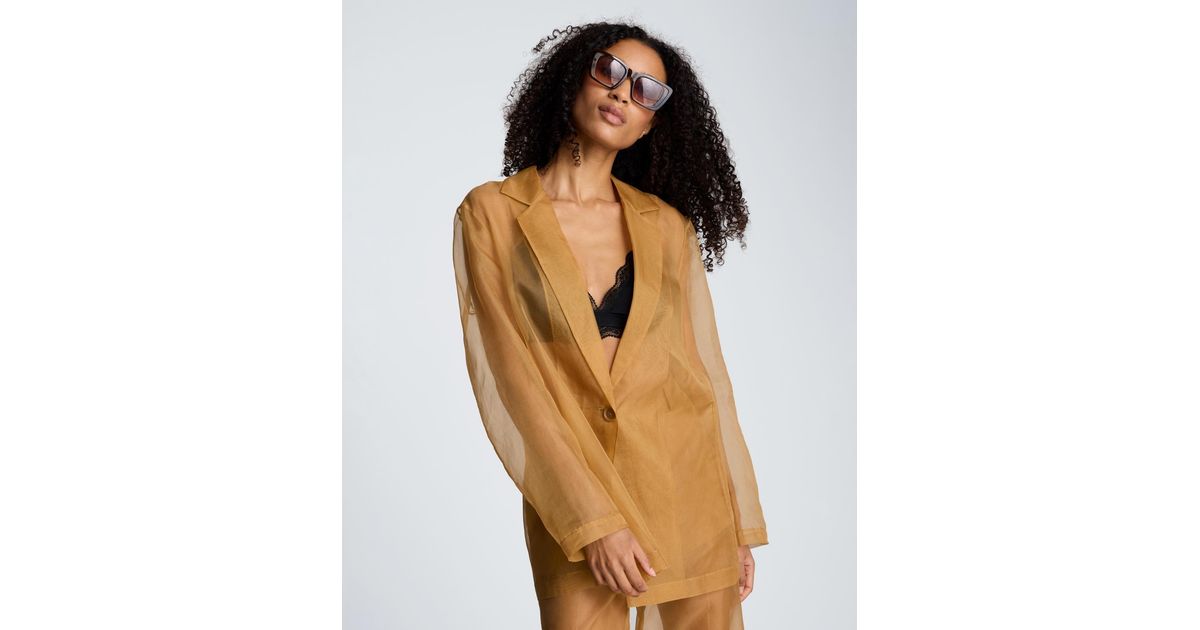 Kenneth Cole Organza One-button Notch Collar Jacket in Brown | Lyst