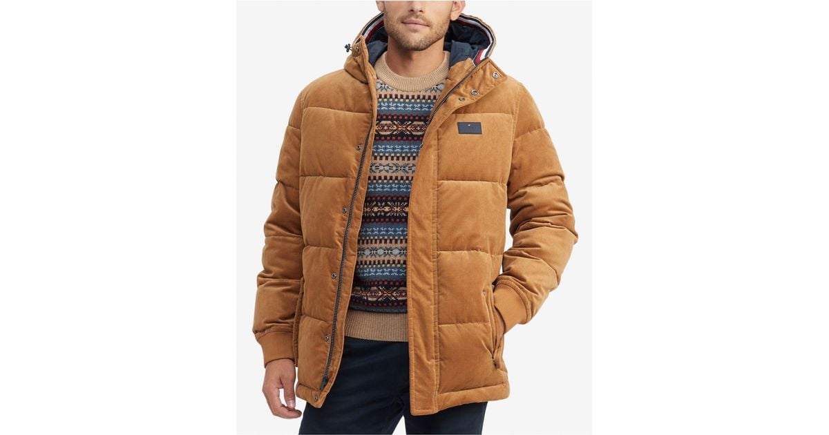 tommy hilfiger brown corduroy puffer jacket