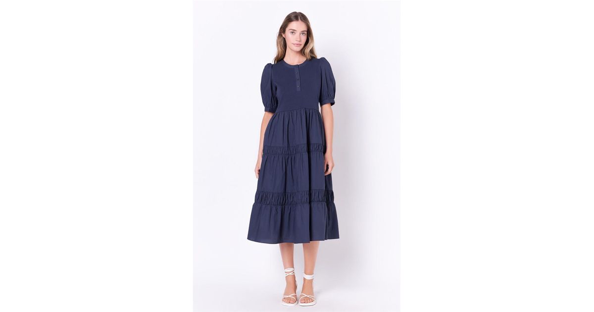 English Factory Mixed Media Midi Dress in Blue Lyst