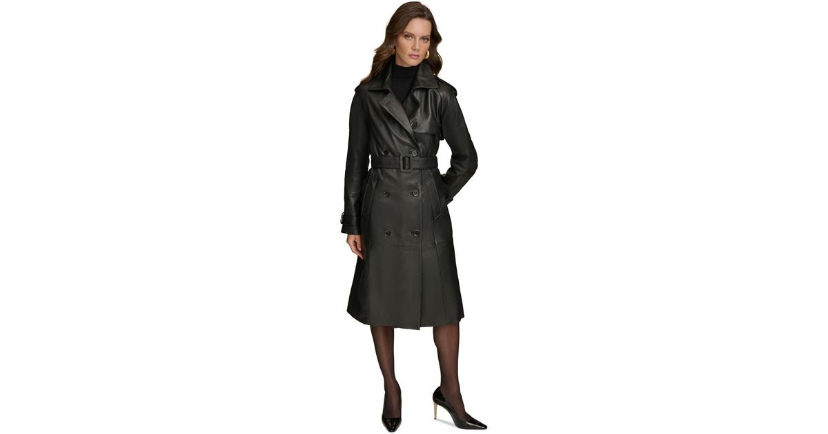 Donna Karan Belted Leather Trench Coat in Black Lyst