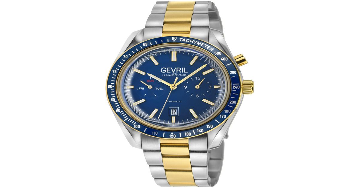 Gevril Lenox Swiss Automatic Twotone Stainless Steel Bracelet Watch 44mm in SilverTone