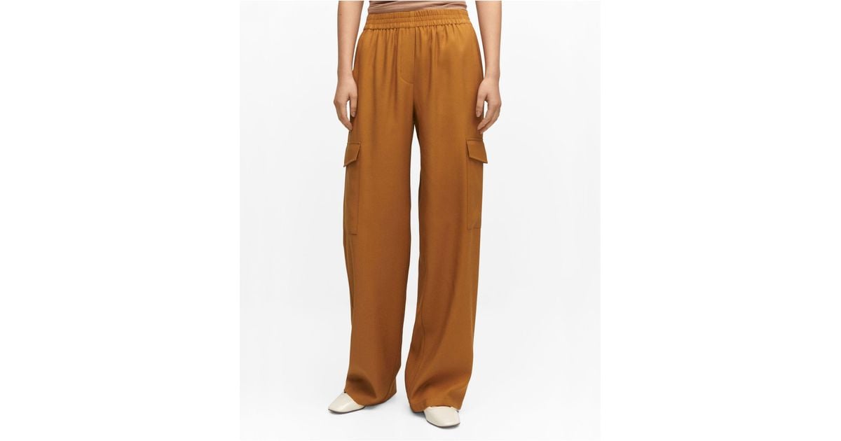 Mango Wideleg Cargo Style Pants in Brown Lyst