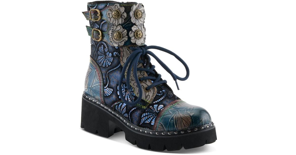 L'ARTISTE L Artiste S Limitless Leather Combat Boot in Blue | Lyst