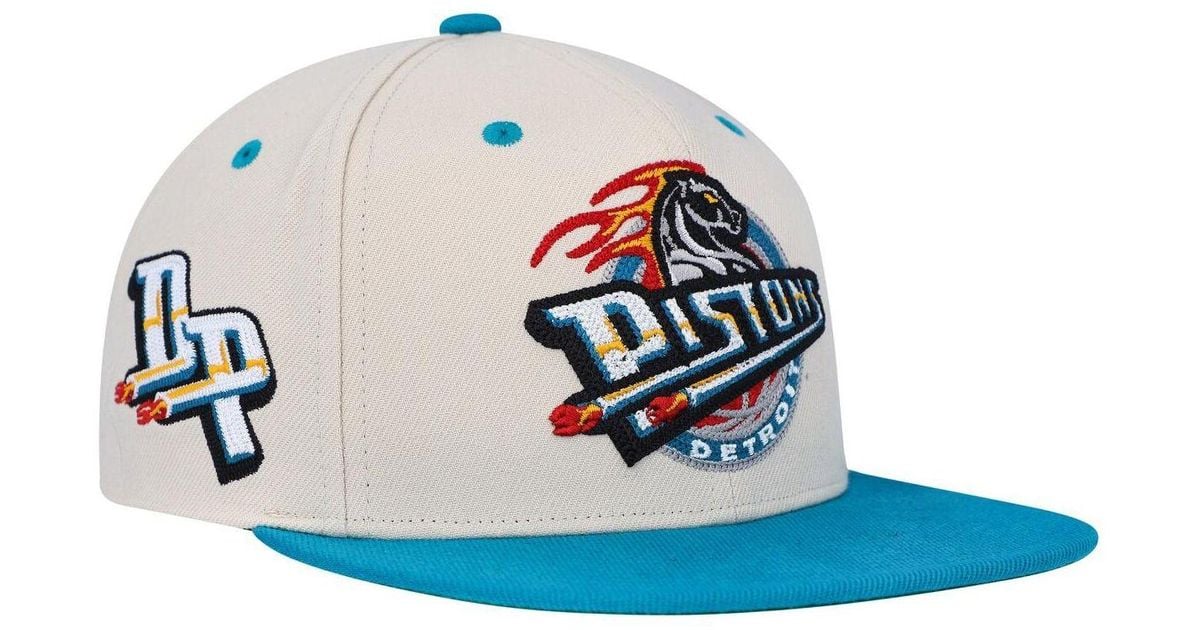 Mitchell & Ness Cream, Teal Detroit Pistons Hardwood Classics 2tone Chainstitch Snapback Hat