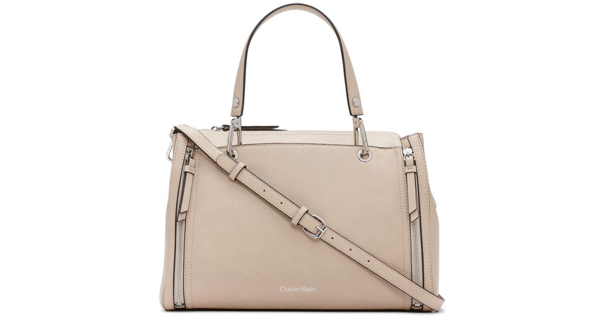 Calvin Klein Triple Compartment Top Zipper Satchel in Natural Lyst