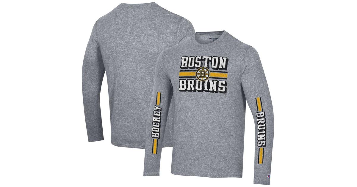 Champion Distressed Boston Bruins Tri-blend Dual-stripe Long Sleeve T ...