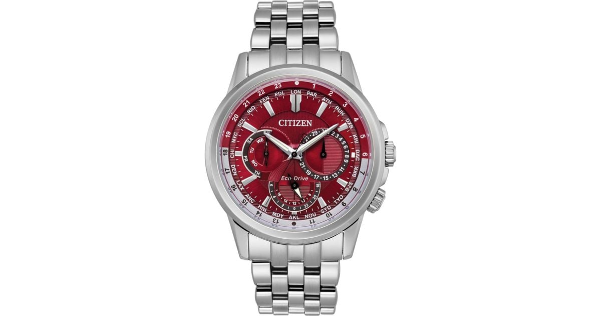 Citizen Men's Eco-drive Calendrier Stainless Steel Bracelet Watch 44mm  Bu2021-51x, A Macy's Exclusive in Red for Men | Lyst