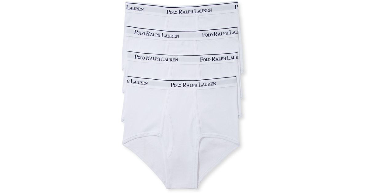 Polo Ralph Lauren Underwear, Mid Rise Brief 4 Pack in White for