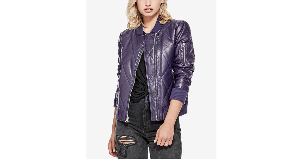 Guess Blue Faux Leather Er Jacket Lyst