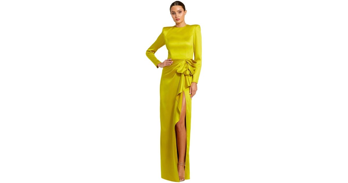 Mac Duggal Long Sleeve Structured Bow Draped Gown in Metallic | Lyst