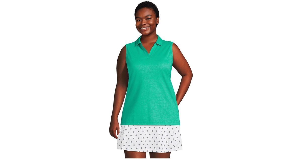 Lands' End Plus Size Performance Pique Sleeveless Polo Tshirt in Green