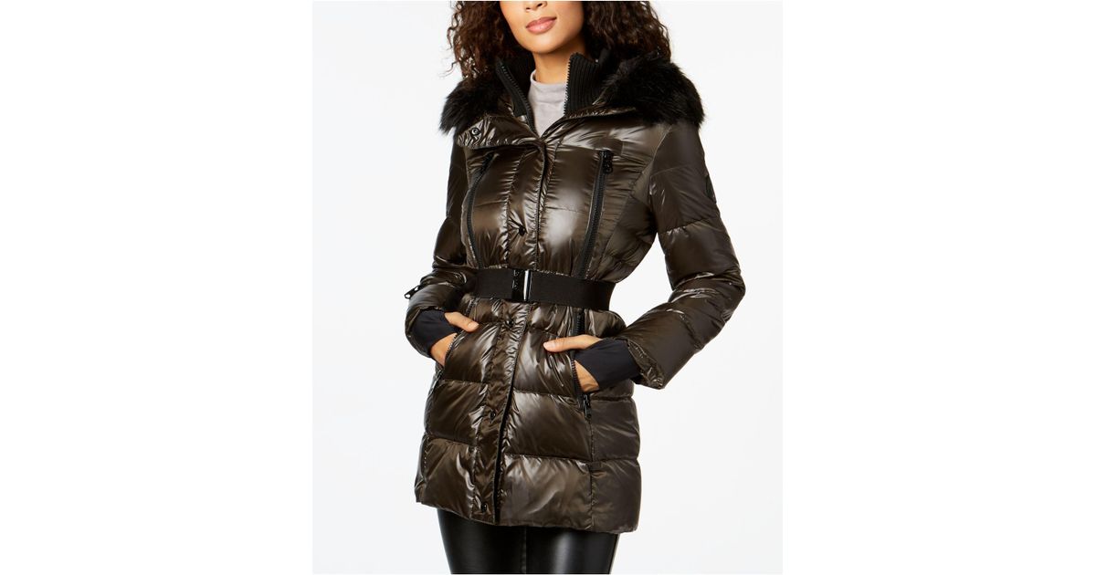 calvin klein belted puffer coat