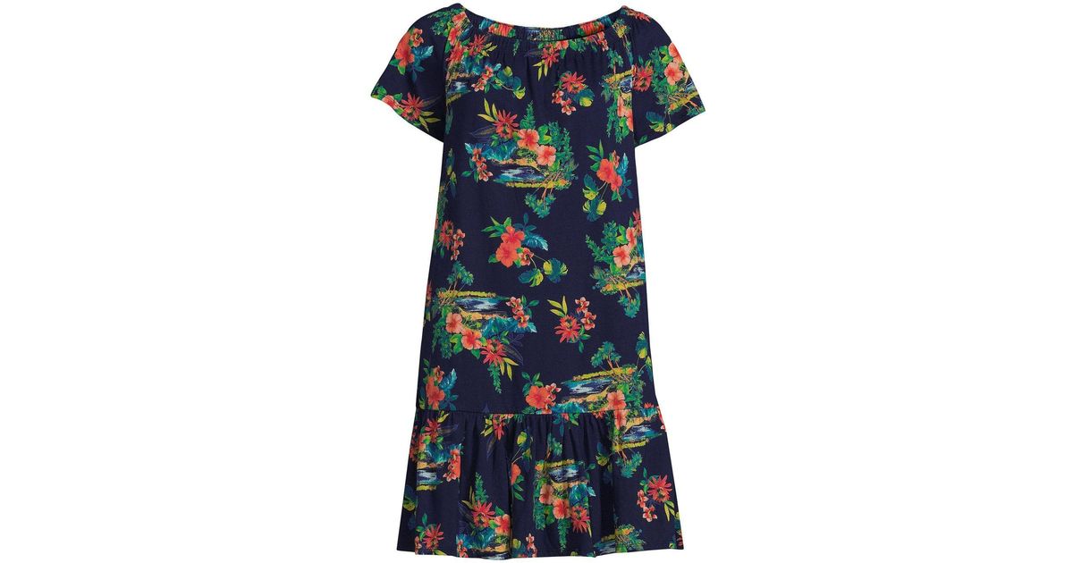 Lands' End Plus Size Cotton Jersey Off The Shoulder Ruffle Hem Swim