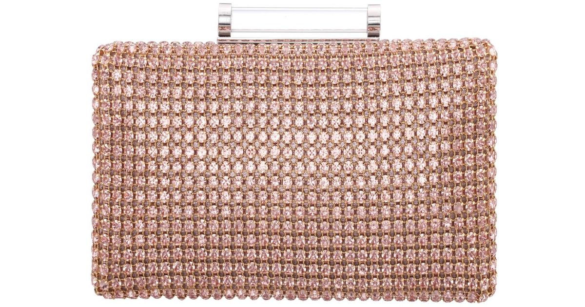 Nina Mini Crystal Encrusted Minaudiere Lift Lock Clutch in Pink | Lyst