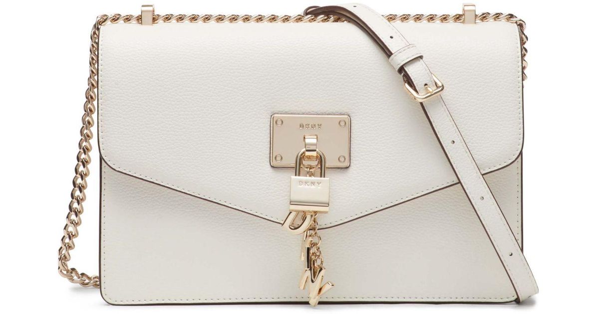 DKNY Elissa Large Leather Shoulder Flap in White/Gold (White) Lyst