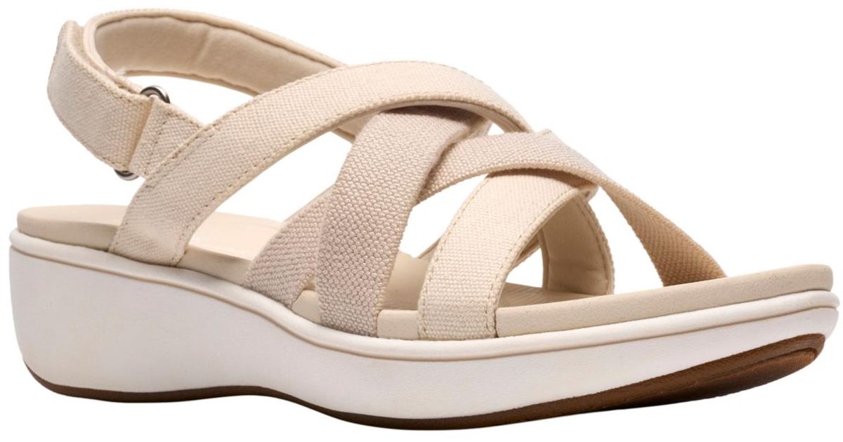 Clarks Breezerae Ana Open Toe Wedge Sandals in White | Lyst