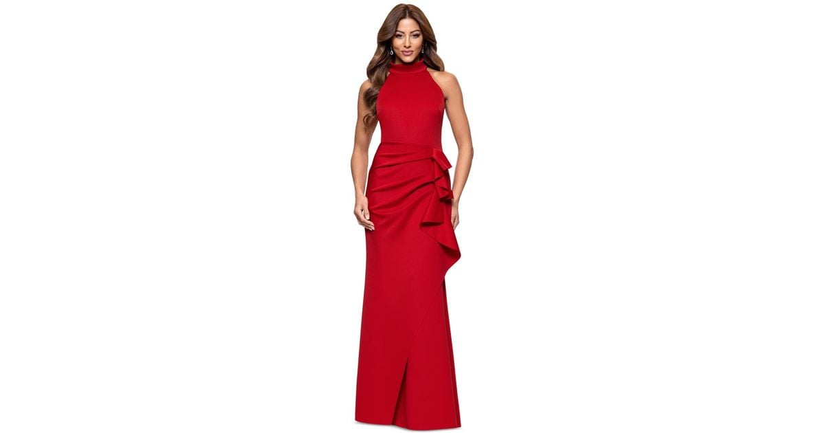 slim fit dress slacks Xscape Women's Long Strapless 3D Flower Ball Gown - Navy/Blue main image 1